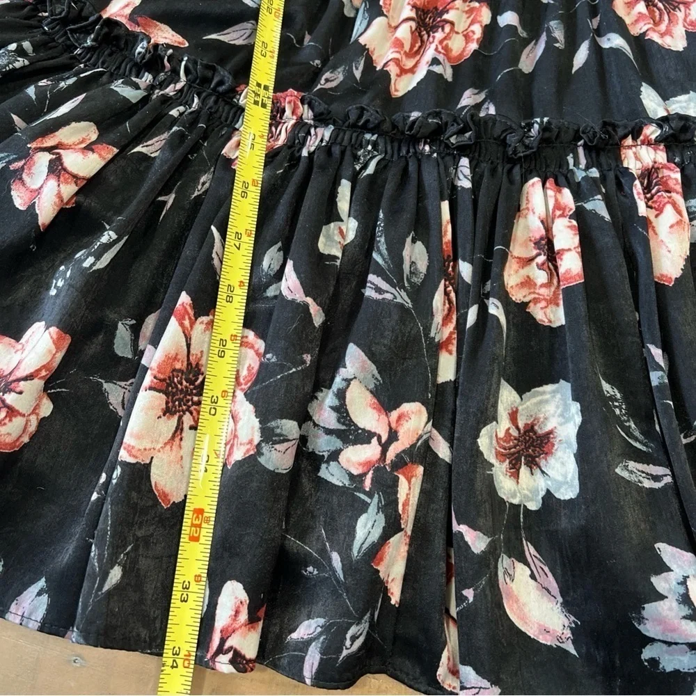 Misa Los Angeles Cecelia Black Floral Mini Dress Small Ruched V-neck Feminine